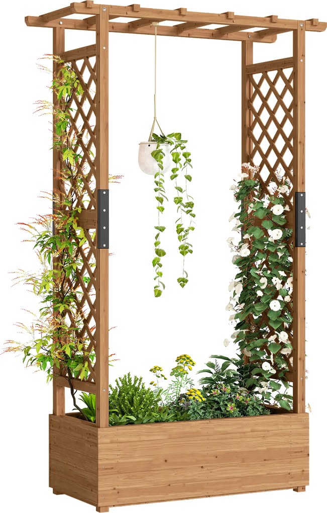 Outsunny Jardinieră înaltă cu spalier și acoperiș, pentru flori, fructe, legume, ierburi, 110 x 44 x 181 cm, lemn, Portocaliu | Aosom Romania