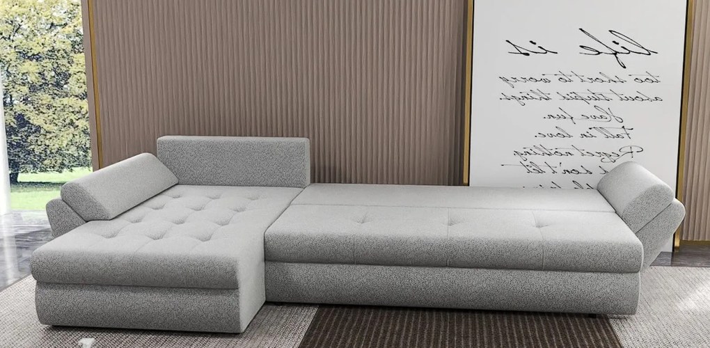 Colțar extensibil dumonde cu ladă de depozitare si sezut confortabil din spuma high-density, Loana XL Euphoria Dove II 335x185 cm