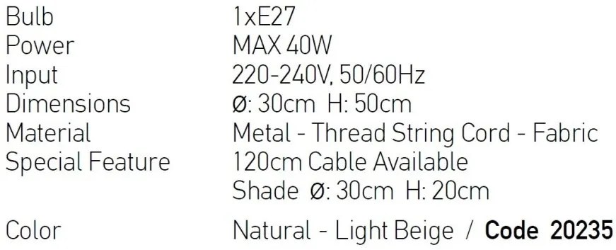 Veioza, lampa de masa design modern Driu natur, bej