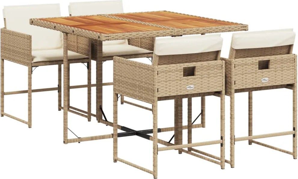 vidaXL Set mobilier de grădină cu perne, 5 piese, bej, poliratan