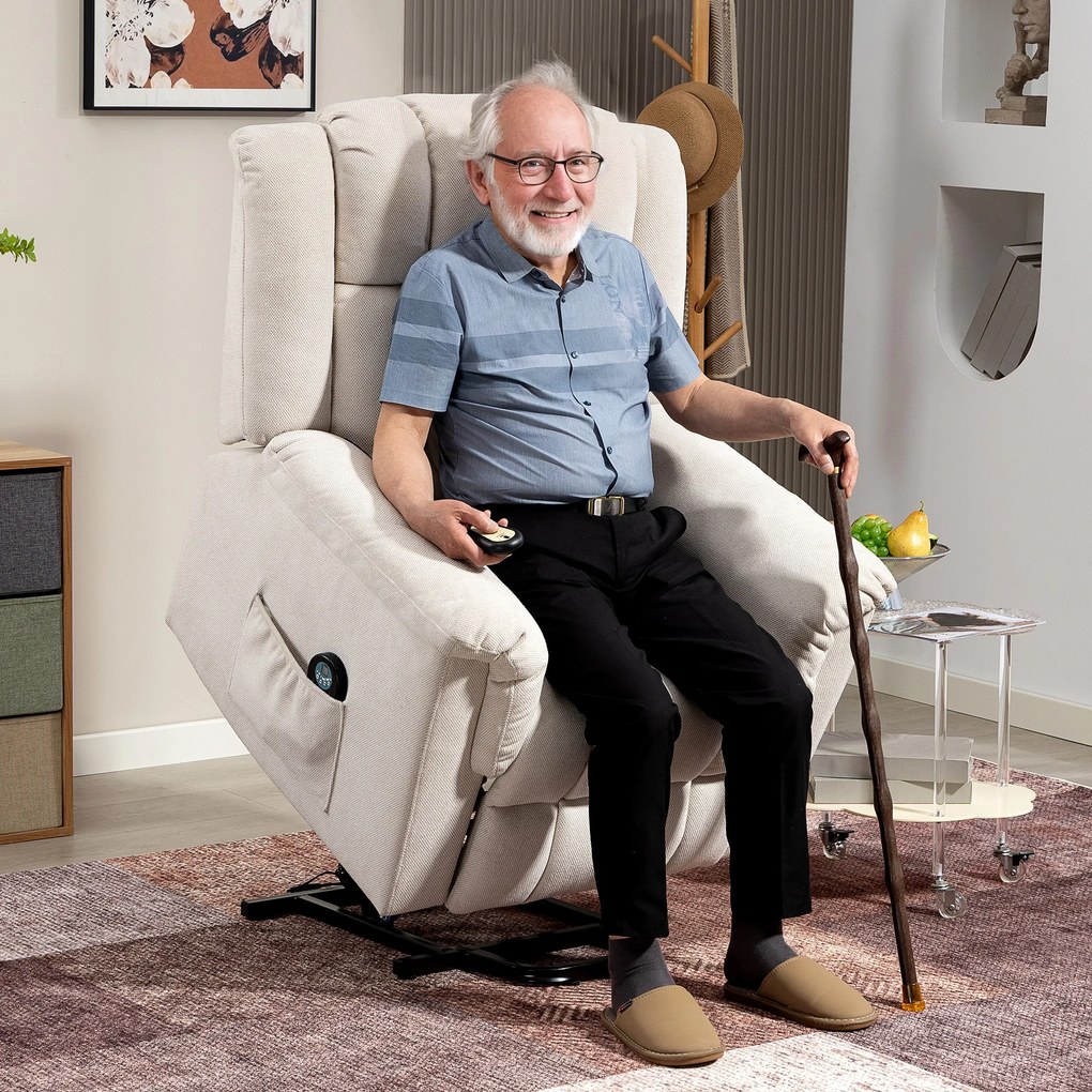 HOMCOM Fotoliu cu ridicare electrică, fotoliu de masaj cu funcție de căldură, cu tapițerie și suport pentru picioare, bej | Aosom Romania