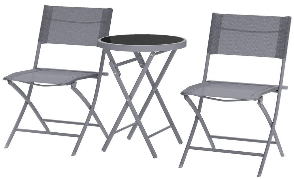 Outsunny Set de bistrou 3 piese pliabil din metal, 2 scaune și 1 masă rotundă, set de grădină exterior pentru 2 persoane, gri | Aosom Romania