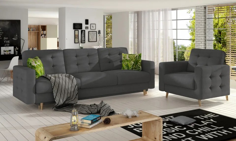 Set de canapea extensibila 235 x96 x86 cm si fotoliu 107 x 92 86 cm, Asgard 3+1, Eltap