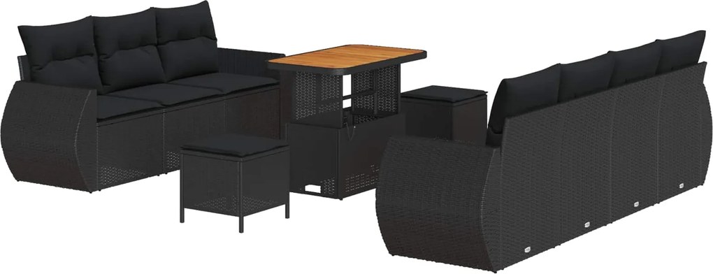 vidaXL Set de canapele pentru grădină cu pernă 10 pcs Negru poliratan