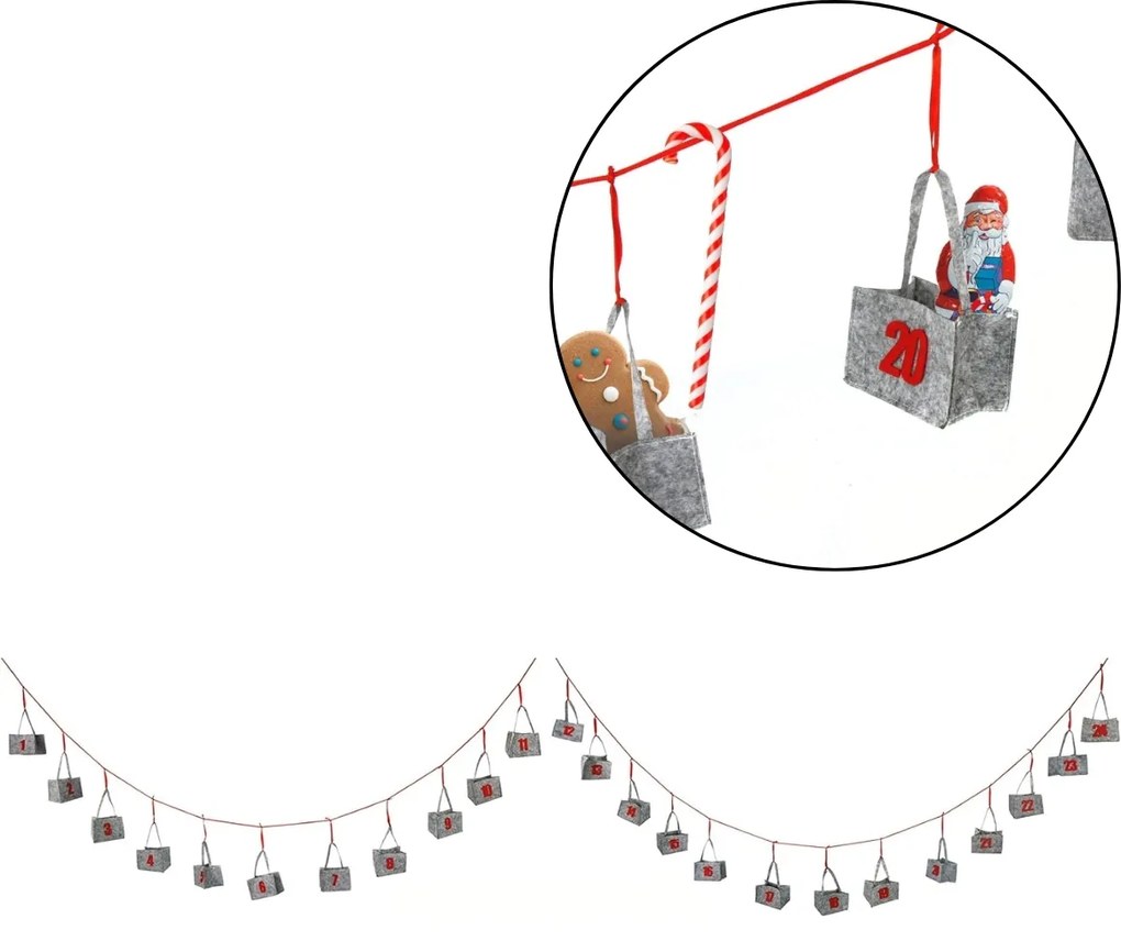 Calendar advent atarnat BAGLANDER 5 m, gri