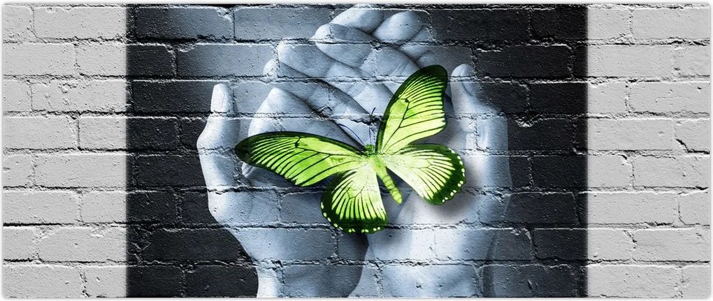 Tablou - Fluture verde în perete (120x50 cm)