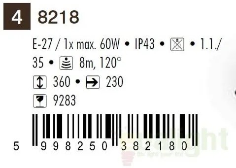 Aplica de perete exterior cu senzor, IP43, up light, auriu antic Velence 8218 RX
