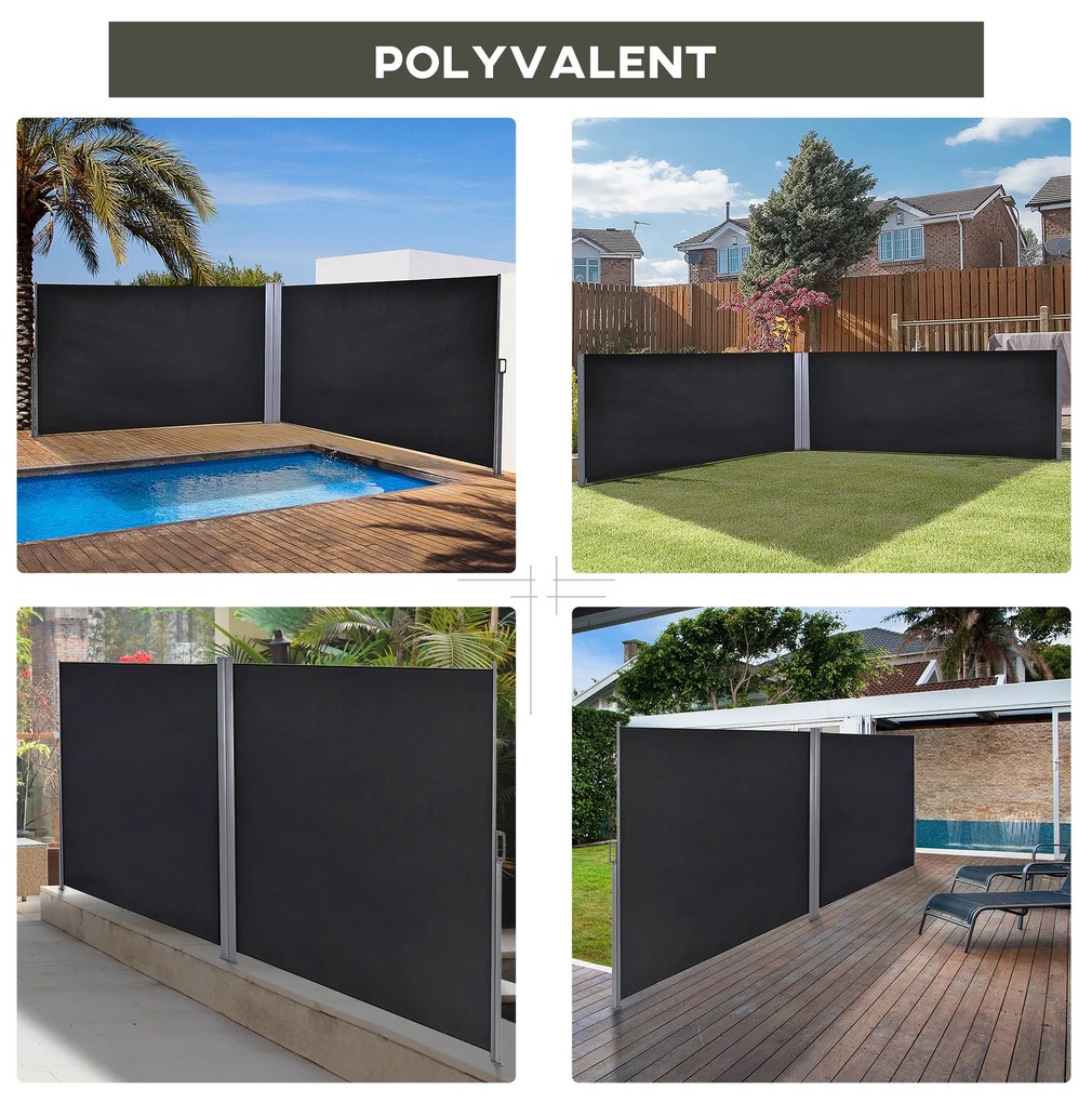 Outsunny Dublu store lateral Paravan opac retractabil dim. 6L x 1,80H m Poliester Anti-UV Gri și negru | Aosom Romania