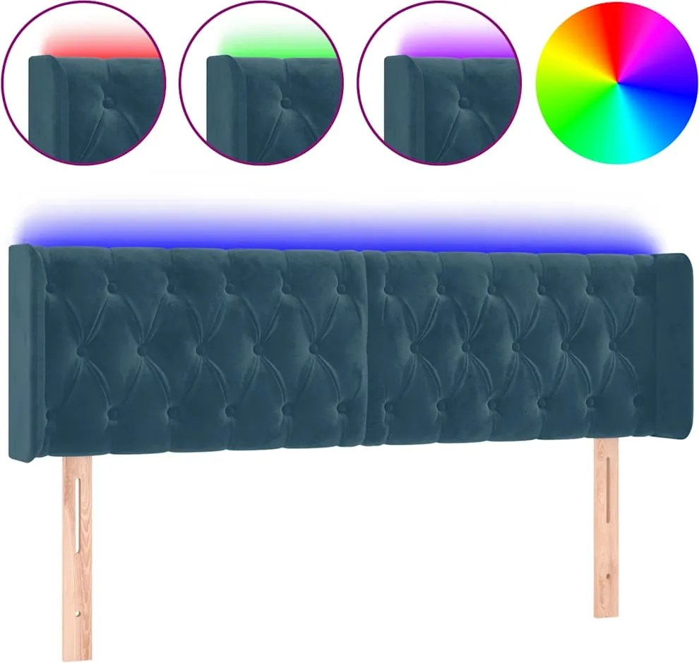 vidaXL Tăblie de pat cu LED, albastru închis, 163x16x78/88 cm, catifea