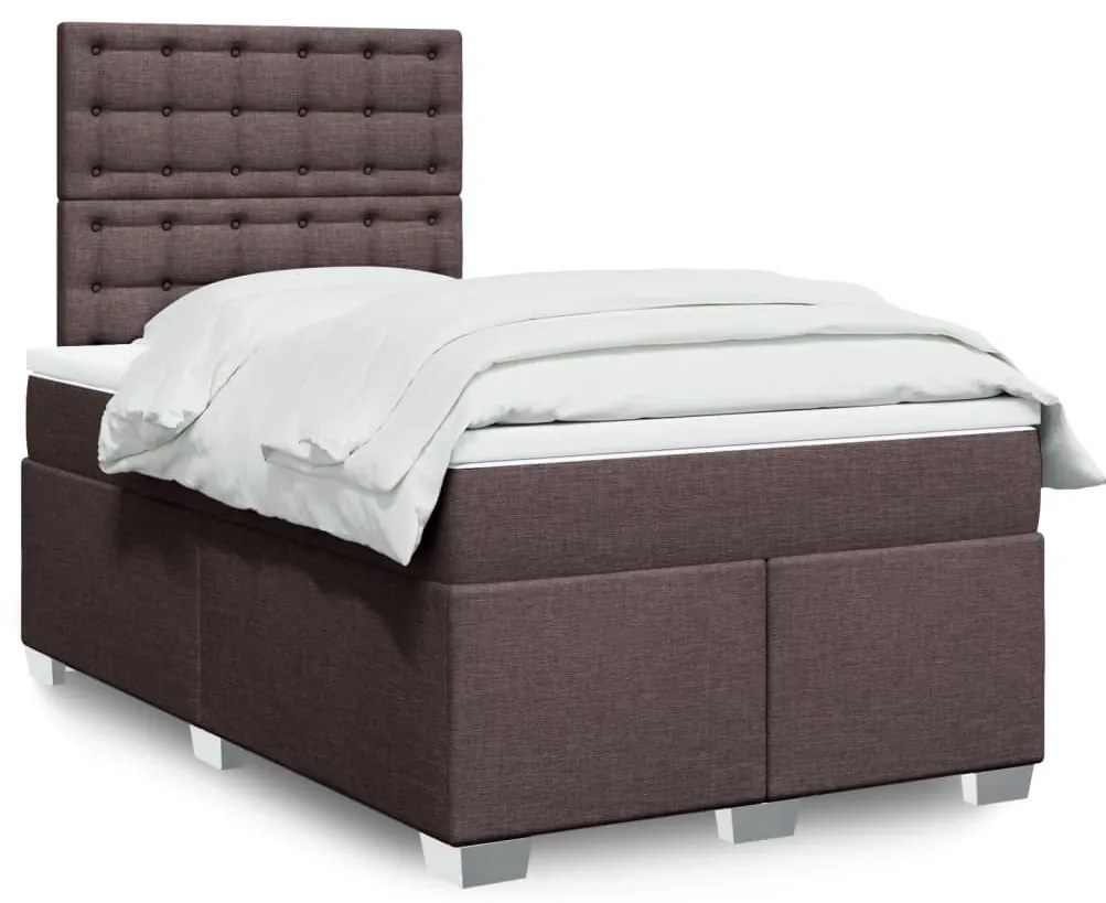 vidaXL Pat box spring cu saltea, maro închis, 120x190 cm, textil
