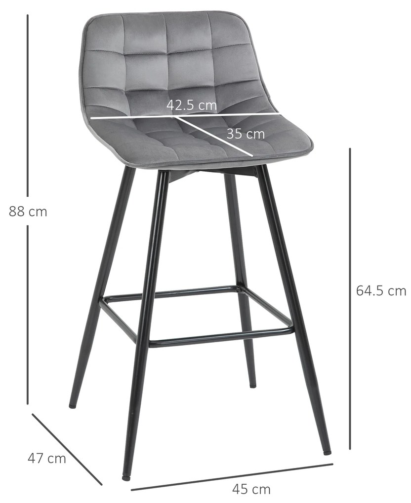 HOMCOM set 2 scaune de bar, stil nordic, 45x47x88 cm, gri | Aosom Romania