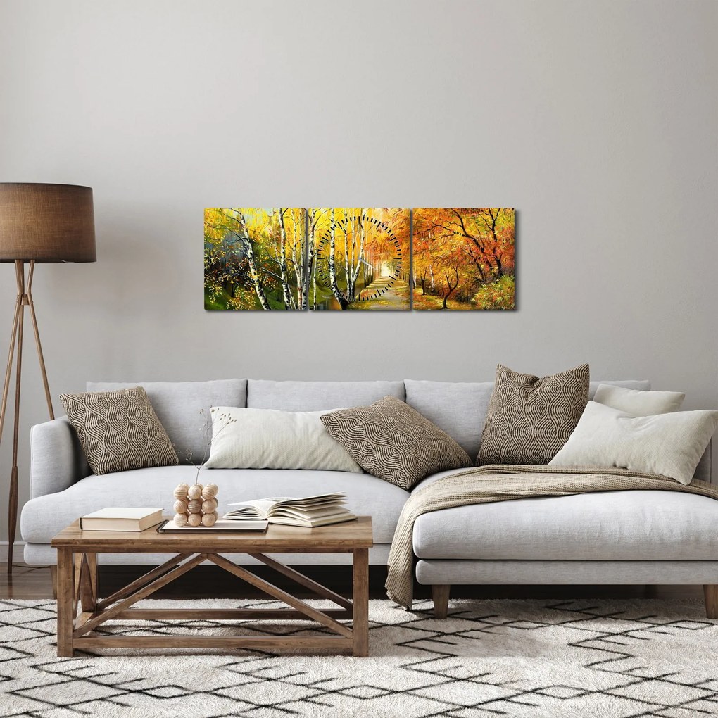 Tablou - Alee romantică de-a lungul apei, pictură în ulei (cu ceas) (90x30 cm)