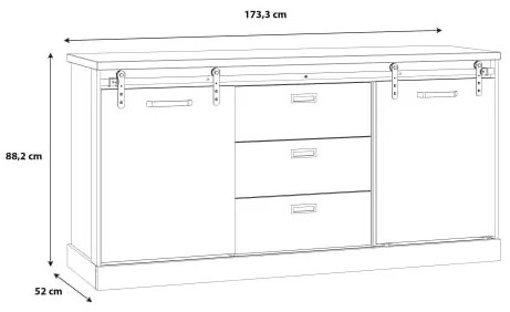 Comoda Kaszimiro, Stejar Waterford Si Negru, 173.3 Cm