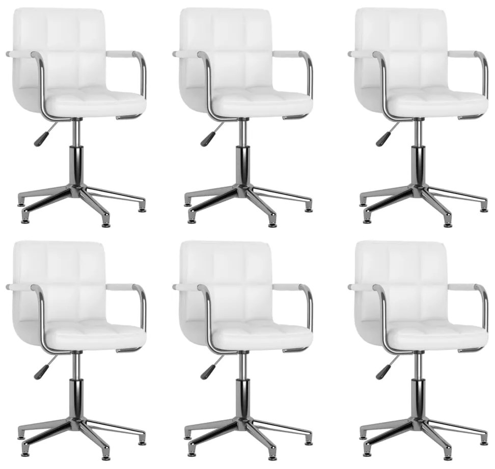 vidaXL Scaune de bucătărie pivotante, 6 buc., alb, piele ecologică