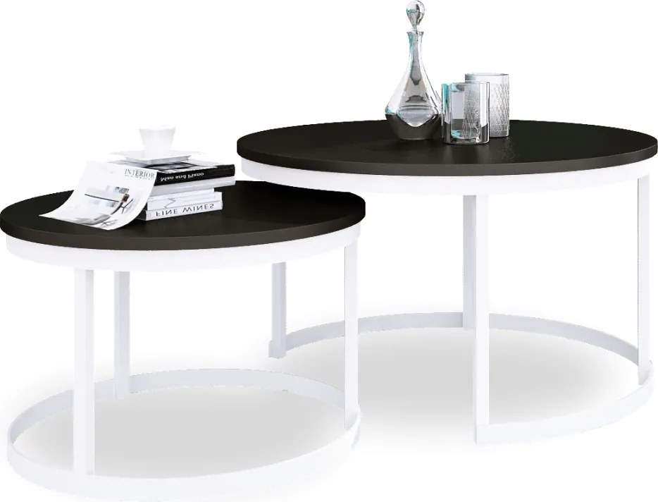 Măsuță de cafea 2in1 OKIN – 75x75x43 cm – Alb / Negru