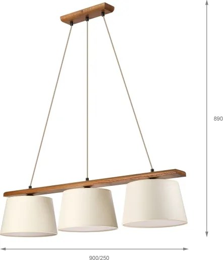 Lustră pe cablu AIDA 3xE27/15W/230V, diam. 25 cm, stejar/crem