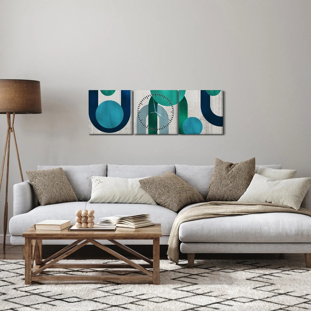Tablou - Linii și forme circulare (cu ceas) (90x30 cm)