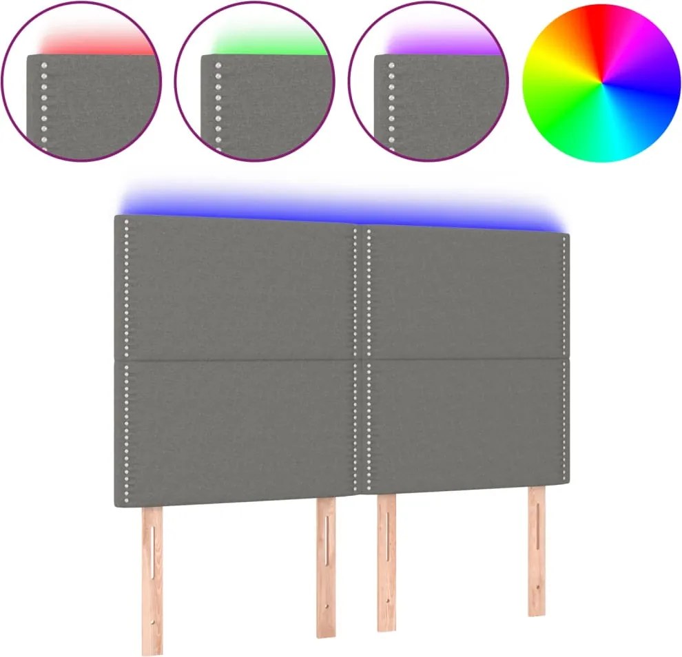 vidaXL Tăblie de pat cu LED, gri închis, 144x5x118/128 cm, textil