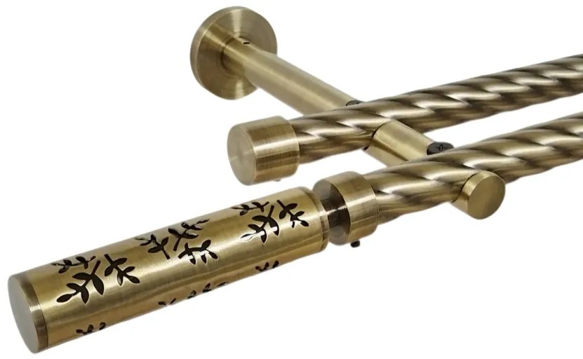 Galerie dubla twist picior universal fara inele prindere perete flora 19/19 mm aur antic (Alege marime: 140 cm)