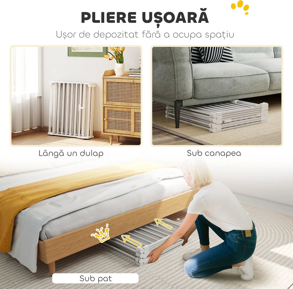 PawHut Gard pentru Câini cu 8 Panouri Modulabile cu Închidere Automată, din Oțel și ABS, 61x3x75 cm, Alb | Aosom Romania