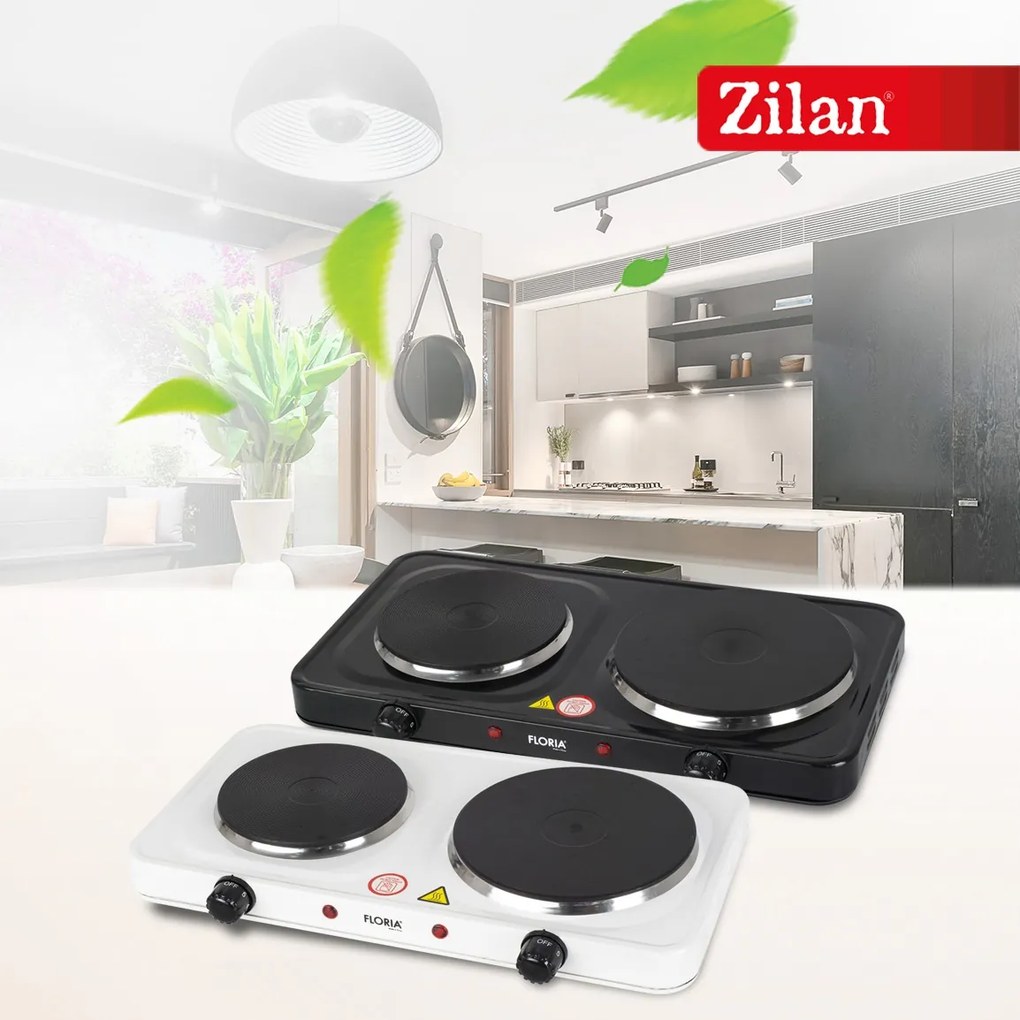 Plita Electrica Floria ZLN2844 - 2 Ochiuri, 2500W, Termostat Reglabil, Design Compact Negru