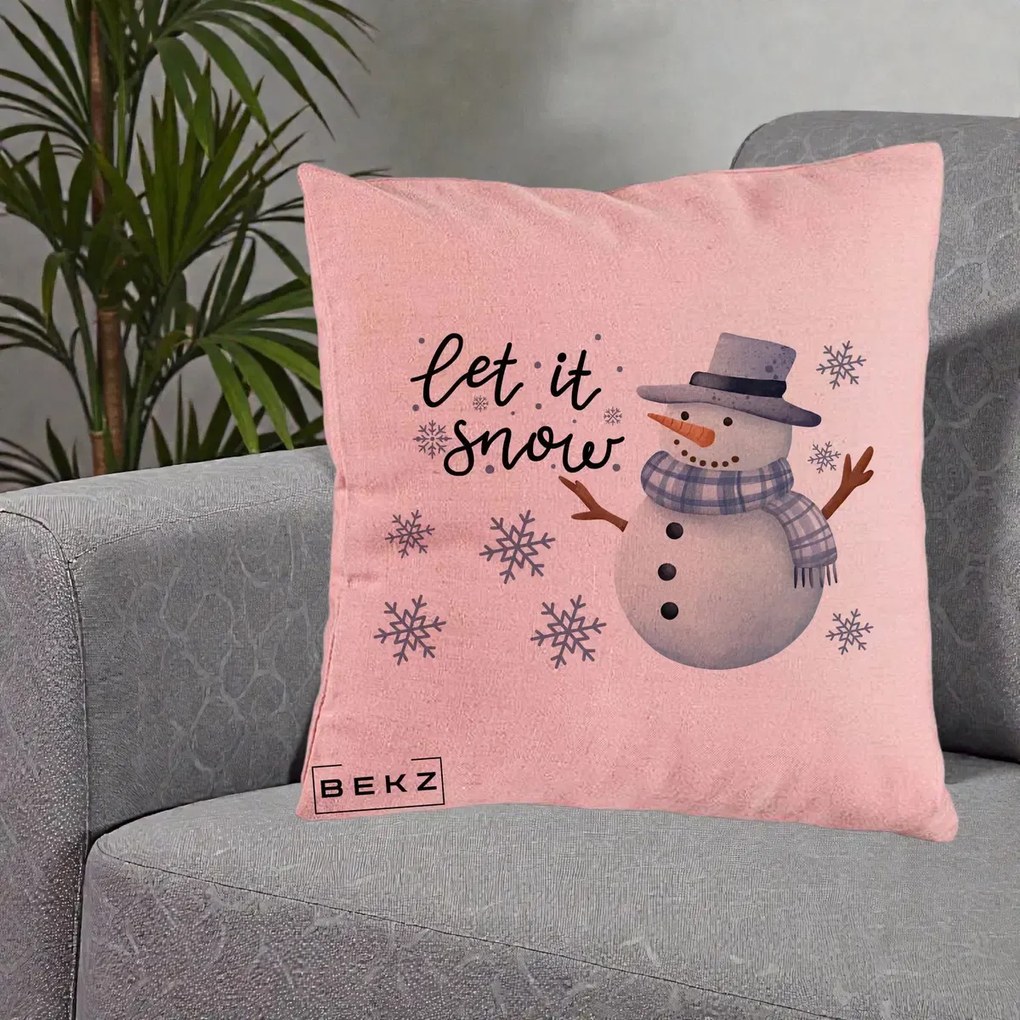 Perna Decorativa Let It Snow Om de Zapada, 40x40 cm, Roz, Husa Detasabila, Perna Inclusa, BEKZ®