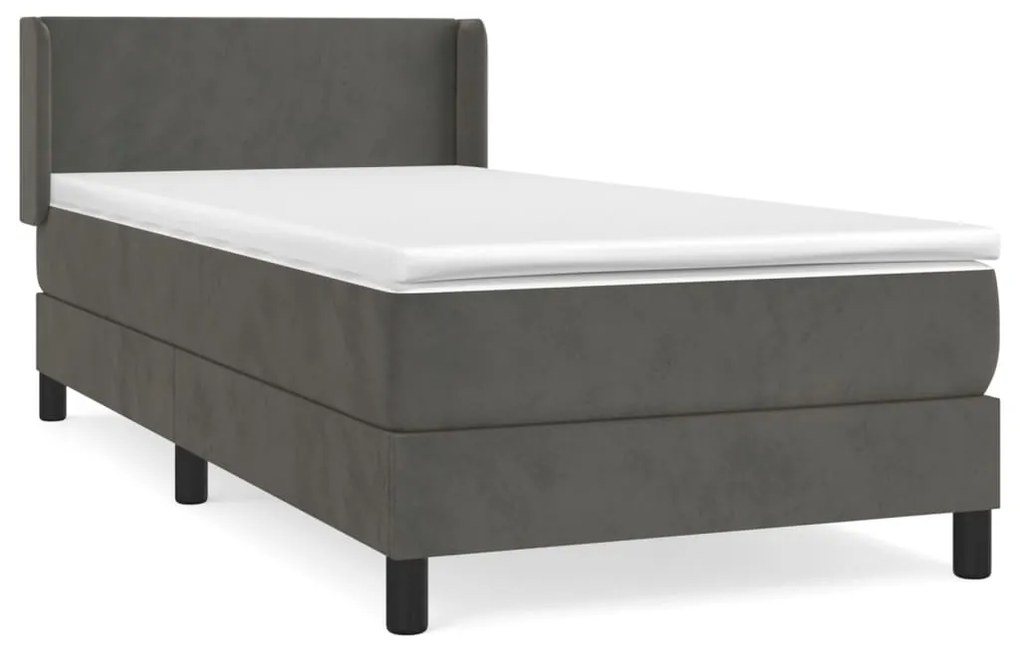 3130812 vidaXL Pat box spring cu saltea, gri închis, 90x190 cm, catifea