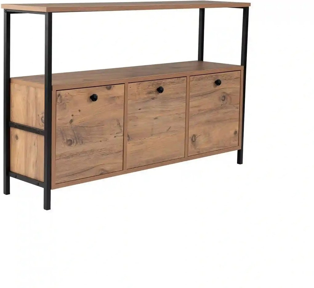 Comoda SOLACE, pin atlantic/negru, PAL/metal, 120x30x77 cm