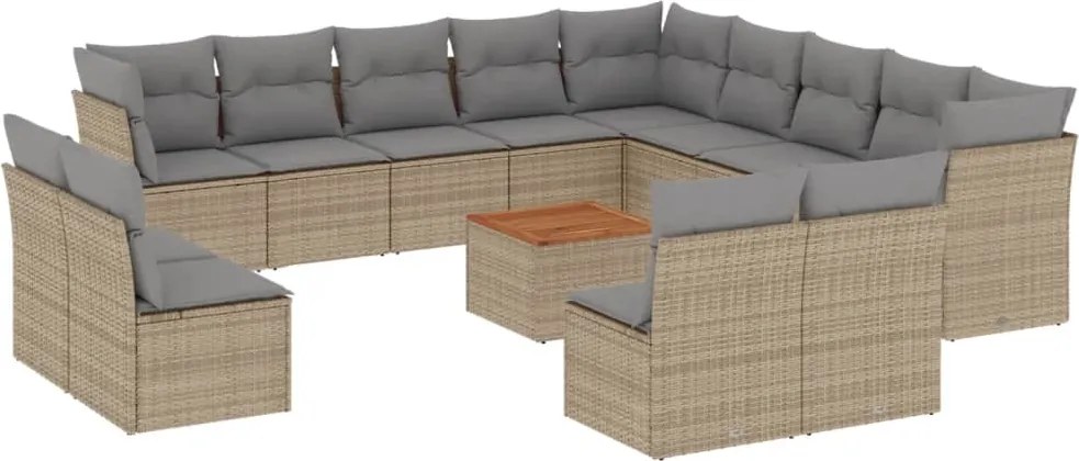 vidaXL Set canapele de grădină, 14 piese, cu perne, bej, poliratan