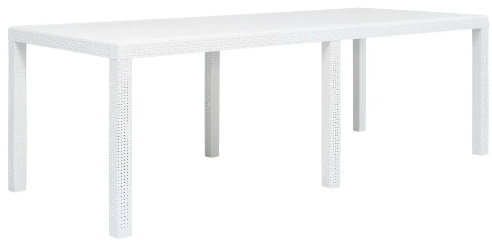 vidaXL Masă de grădină, albă, 220x90x72 cm, plastic, aspect ratan