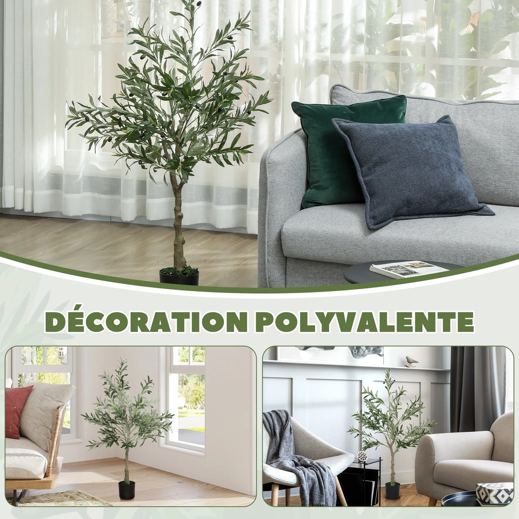HOMCOM Plantă Artificială de Măslin cu 450 de Frunze, 20 de Măsline și Ghiveci Inclus, Ø15x120 cm, Verde | Aosom Romania
