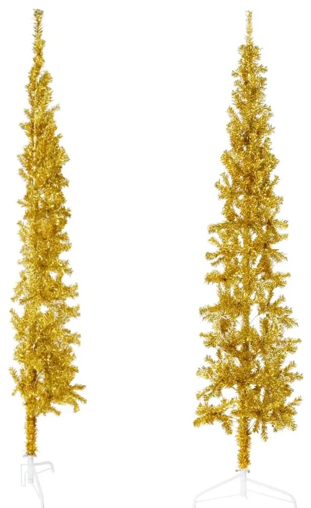 Jumatate brad de Craciun subtire cu suport, auriu, 240 cm 1, Auriu, 240 cm