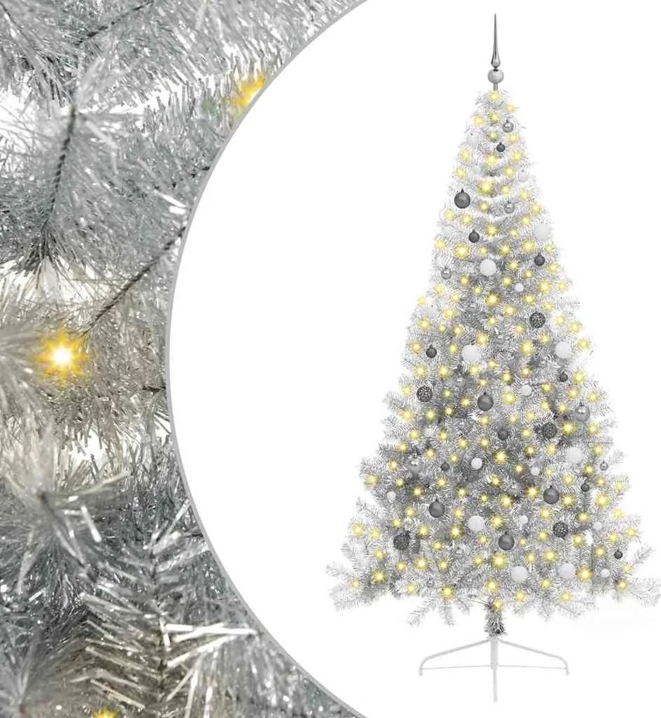 vidaXL Pom de Crăciun artificial pre-iluminat Argintiu 240 cm PET