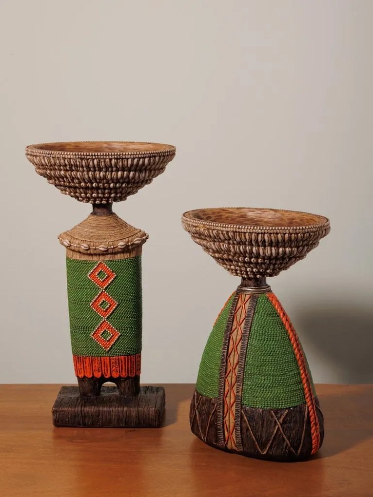 Decoratiune de masa, cu bol din rasina, H27cm, Africa