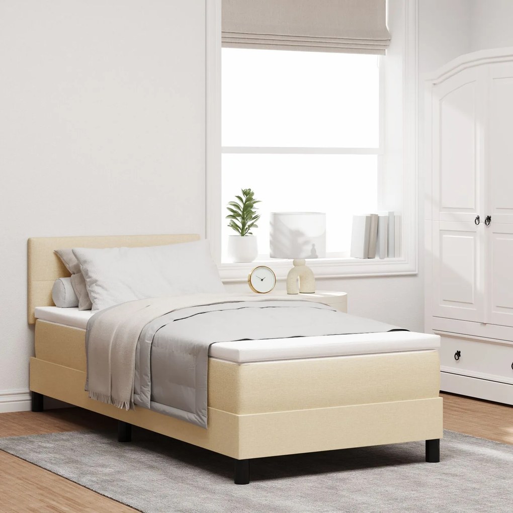 vidaXL Pat boxspring cu saltea cu saltea Crem 90 x 200 cm țesătură