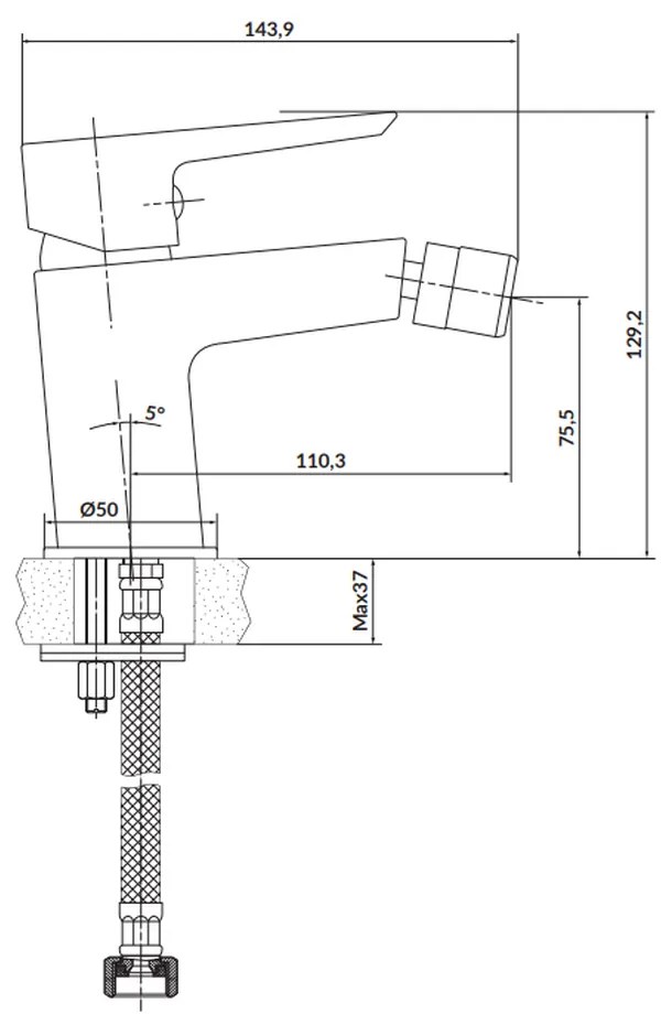 Baterie bideu din alama sanitara, cu ventil, alb crom lucios, pipa fixa 11 cm, Cersanit Mille Alb/Crom