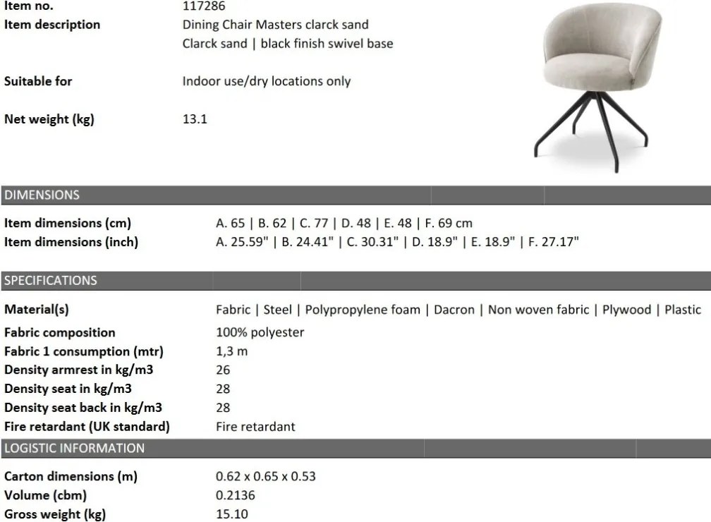 Scaun pivotant design elegant LUX Masters, Clarck sand