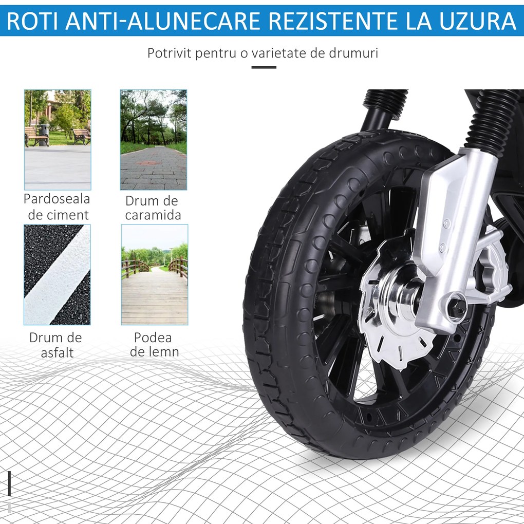 HOMCOM Motocicleta Electrică Copii cu Suspensie Dublă și Muzică și Lumini pentru Copii de la 3 la 8 ani Albastru Deschis | Aosom Romania