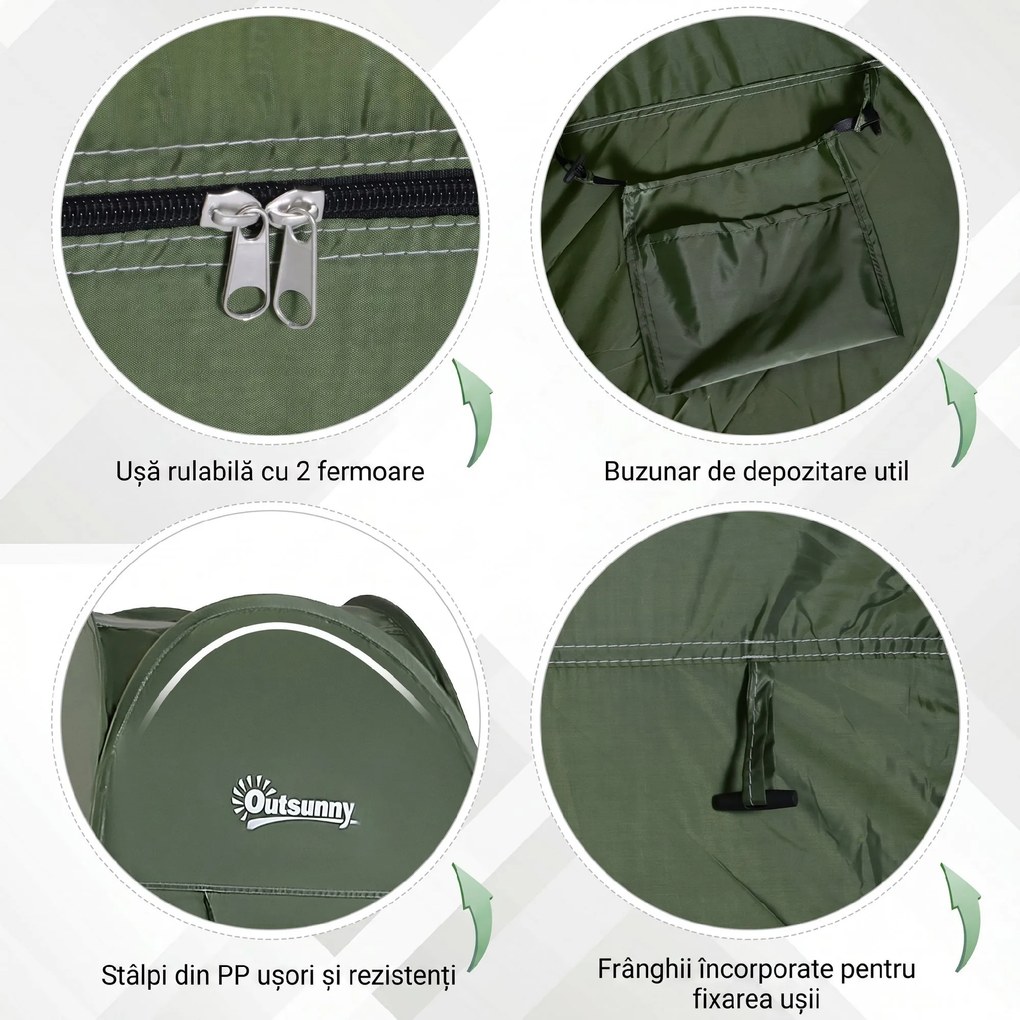 Outsunny Cort de Duș Pop Up Impermeabil cu Intrare cu Fermoar, 100x100x185 cm, Verde | Aosom Romania