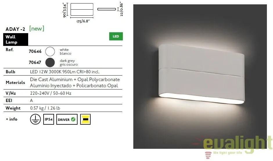 APLICA PERETE LED DE EXTERIOR ADAY-2 ALBA 70646