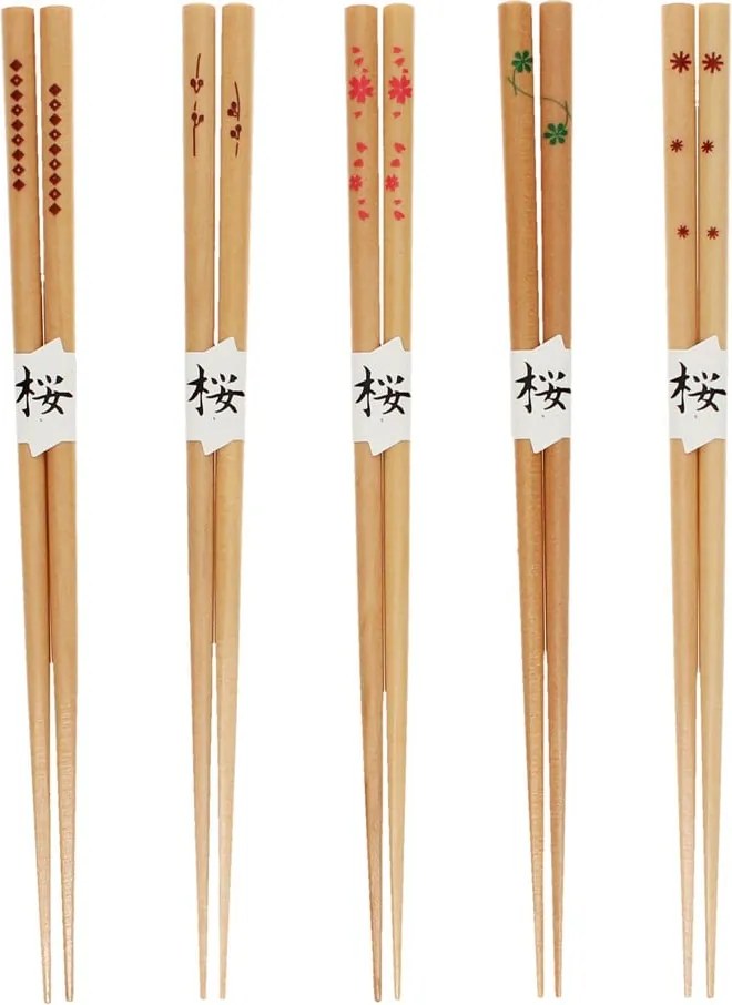 Set de bețe chinezești în culoare naturală din lemn 5 buc. Delicate – Rex London