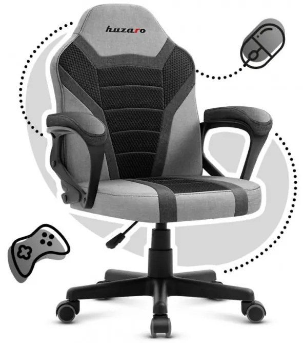 Scaun gaming pentru copii, ergonomic, în negru şi gri