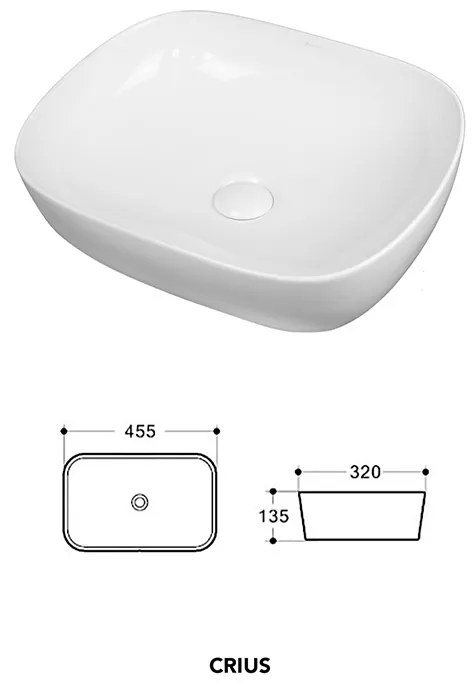 Lavoar pe blat Fluminia, Crius White, dreptunghiular, 45,5 x 32cm, alb