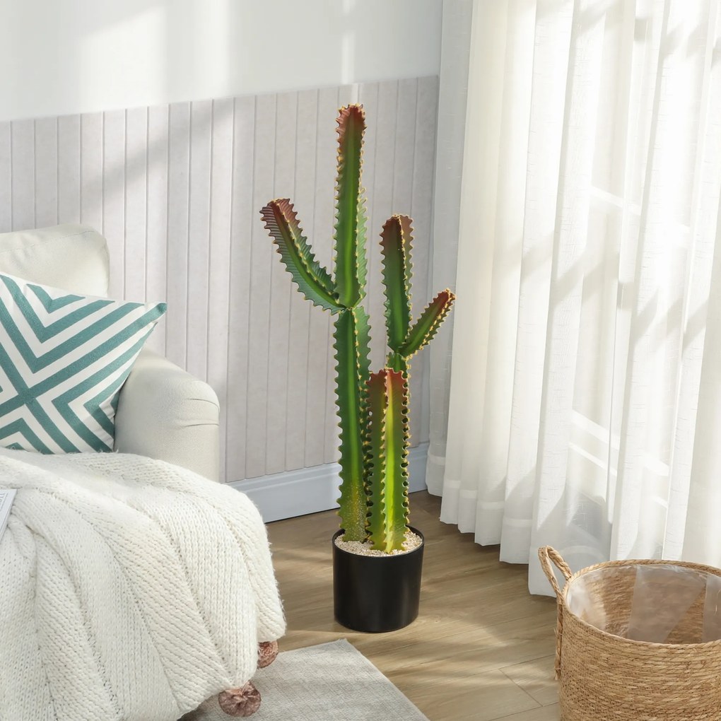 HOMCOM Plantă artificială de interior 111 cm, cactus artificial în ghiveci, pentru casă, birou, living, dormitor, verde | Aosom Romania