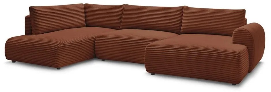 Colțar cărămiziu extensibil/cu spațiu de depozitare cu tapițerie din catifea reiată (cu colț pe partea stângă/în formă de "U") Lucien – Bobochic Paris