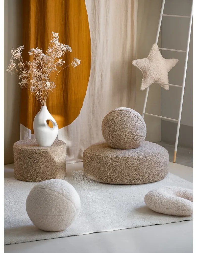 Fotoliu puf pentru copii maro deschis cu tapițerie din țesătură bouclé Round – Wigiwama