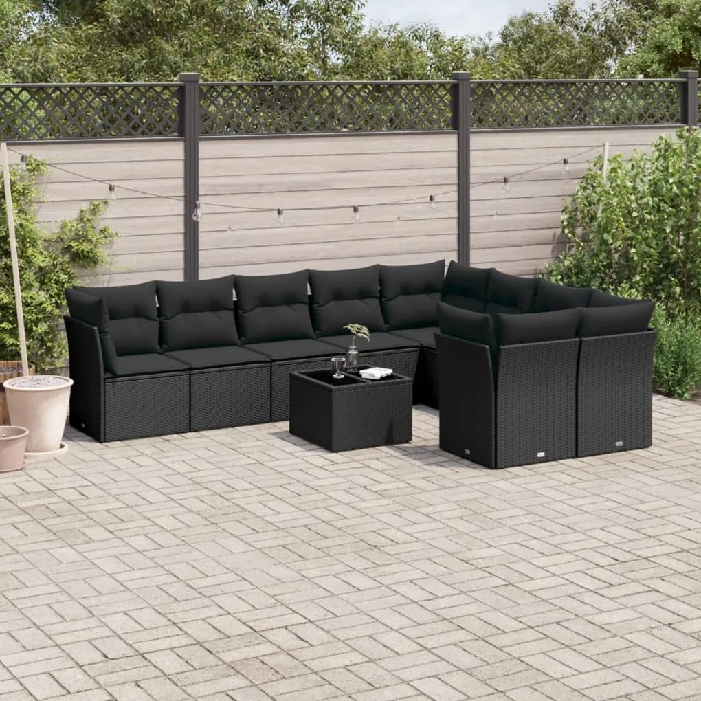 vidaXL Set canapele de grădină cu perne, 10 piese, negru, poliratan
