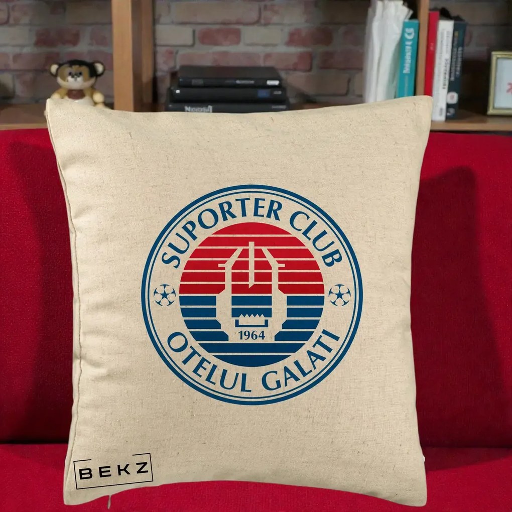 Perna Personalizata Otelul Galati Suporter Club 1964, 40x40 cm, Bej, Husa Detasabila, Perna Inclusa, BEKZ®