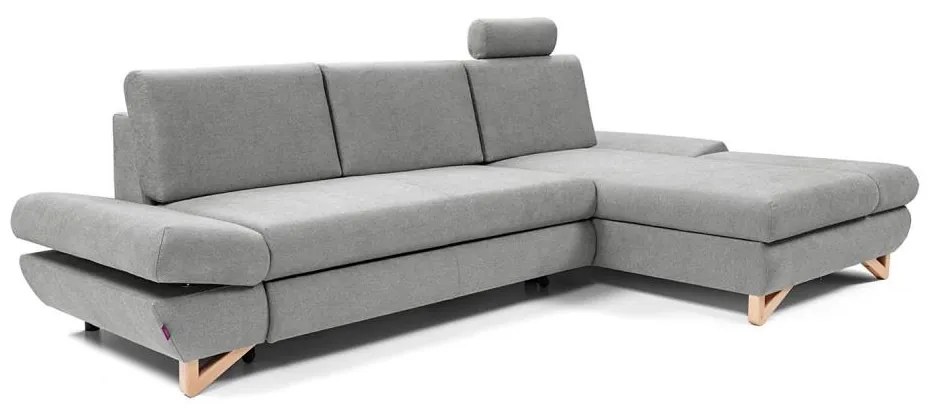 Colțar tapițat extensibil AVESTA, formă L, partea dreaptă, gri, cu spațiu de depozitare