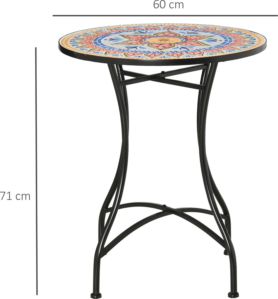 Outsunny Masa Rotunda Stil Bistro de 60 cm cu Mozaic pentru Gradina, Veranda, Exterior, Balcon, Gri | Aosom Romania